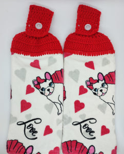 Valentine's Day Bulldogs Love Hanging Kitchen Towel Set