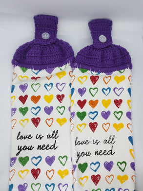 Rainbows Love Hearts Love Is All You Need Hanging Kitchen Towel Set