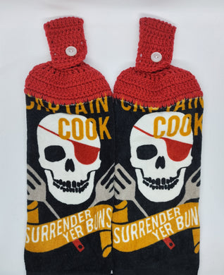 Captain Cook Pirate Chef BBQ Hanging Kitchen Towel Set