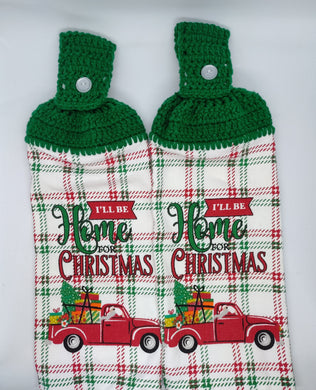 Old Red Pickup Truck Santa Christmas Hanging Kitchen Towel Set