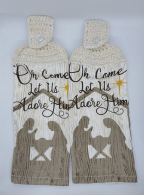 Oh Come Let Us Adore Him Nativity Hanging Kitchen Towel Set