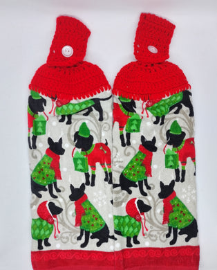 Dogs In Christmas Sweaters Hanging Kitchen Towel Set