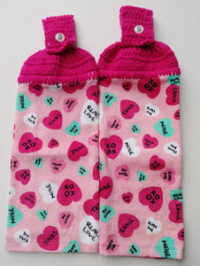 Candy Conversation Hearts Valentine's Day Hanging Kitchen Towel Set