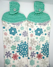 Load image into Gallery viewer, Pastel Winter Snowflakes Hanging Kitchen Towel Set