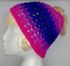 Teen Ladies Messy Bun Hat Flamenco Stripes Pinks & Purples