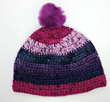 Load image into Gallery viewer, Teen Ladies Winter Chunky Hat with Pompom Pinks &amp; Purple Colors