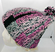 Load image into Gallery viewer, Pink &amp; Black Pompom Basic Winter Hat Ladies Teen