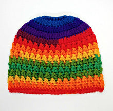 Load image into Gallery viewer, Teen Ladies Messy Bun Hat Favorite Stripe Blue Red Yellow Orange Green