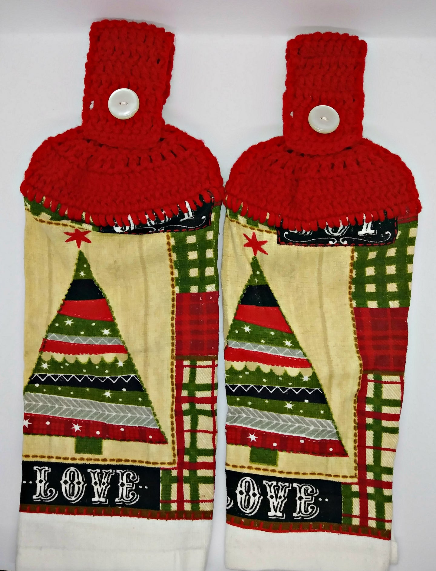 Primitive Christmas Tree Love Hanging Kitchen Towel Set