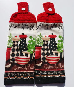 Spice Up Your Life Salt Pepper Herbs Hanging Kitchen Towel Set